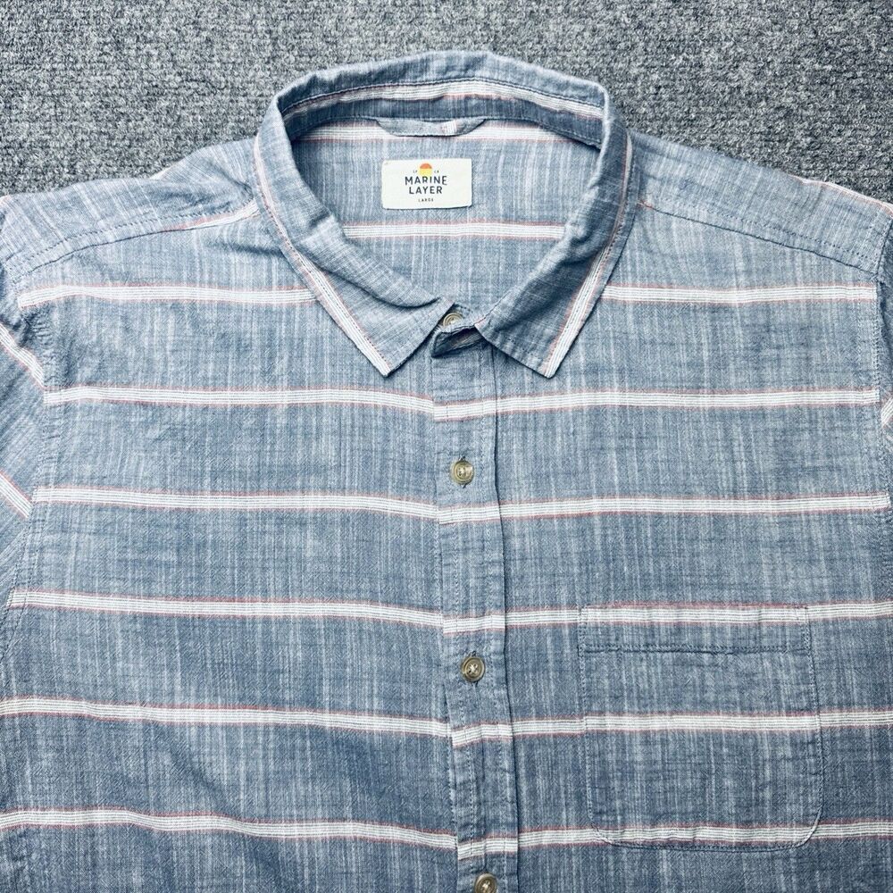Marine Layer Button Down Blue Striped Liberty Casual Summer Shirt Mens Large - Picture 2 of 8
